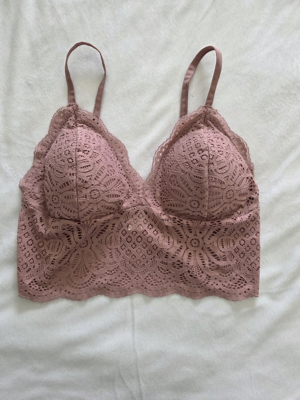 Lace Bralette Crop Top - Dusty Rose, Sz M